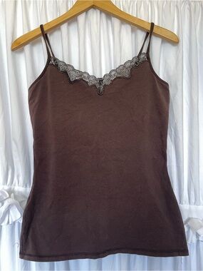 Women's Brown Lace-Trim Camisole Tank Top